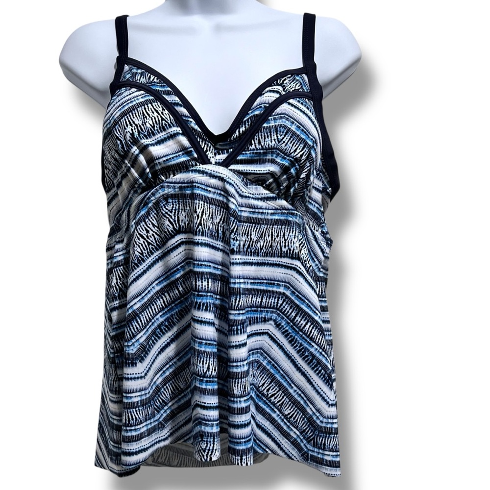 SWIMSUITS FOR ALL Tankini Blue Geometric Size 10